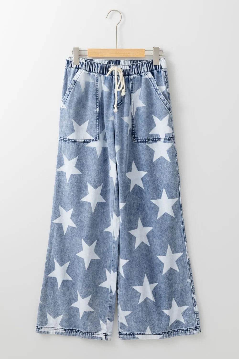 Star Print Washed Drawstring High Waist Wide Leg Jeans Trendsi 03c634a4-b080-4ceb-80cb-4cf9086abac0-Max
