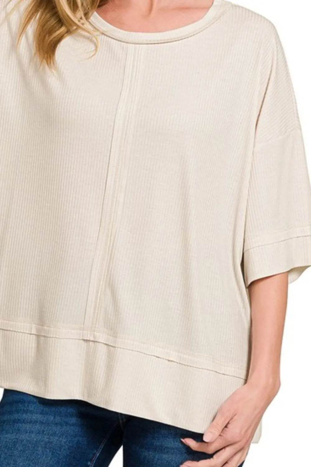 Zenana Ribbed Boat Neck 3/4 Sleeve Top Trendsi 03cfd631-5a77-4a79-a3f6-3184f7967eec-Max-Origin