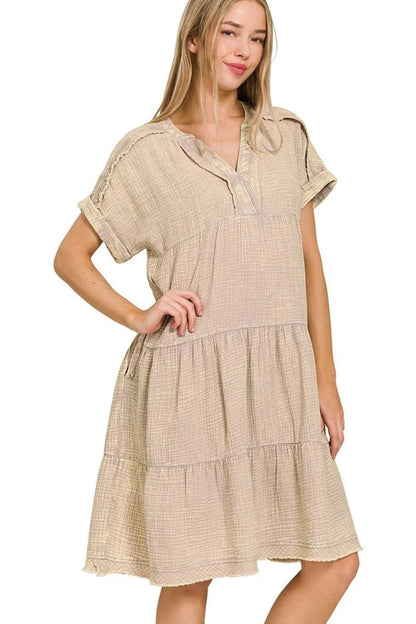 Zenana Washed Double Gauze Raw Edge Notched Dress Trendsi 04079d6e-117c-427d-8e9e-cd861e94c6b1-Max-Origin