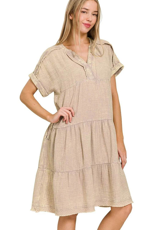 Zenana Washed Double Gauze Raw Edge Notched Dress Trendsi 04079d6e-117c-427d-8e9e-cd861e94c6b1-Max-Origin