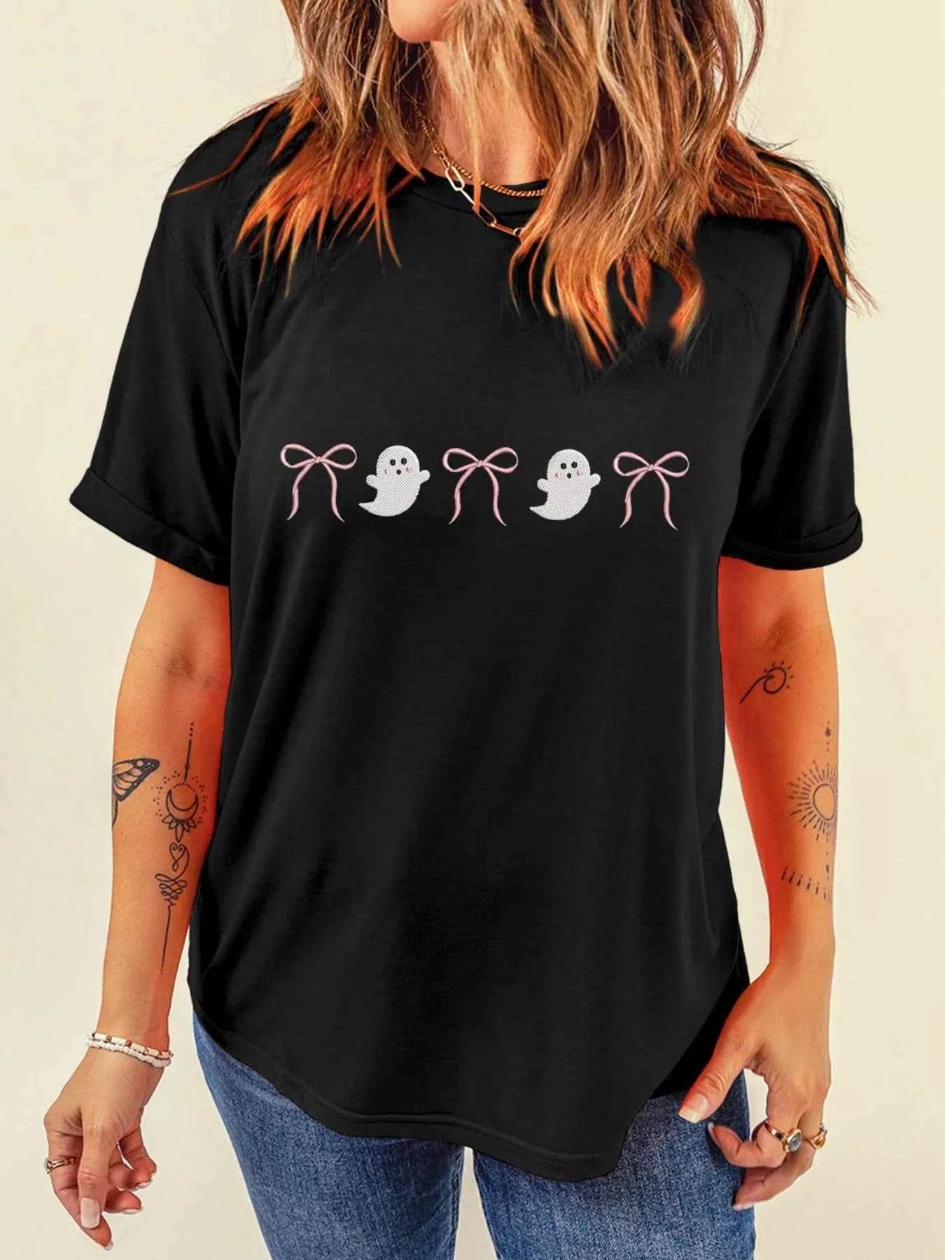 Halloween Ghost Bow Graphic Short Sleeve T-Shirt Black Trendsi 042f575e359745b69e258046a7544c20-Max-Origin