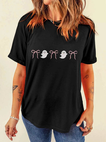 Halloween Ghost Bow Graphic Short Sleeve T-Shirt Black Trendsi 042f575e359745b69e258046a7544c20-Max-Origin