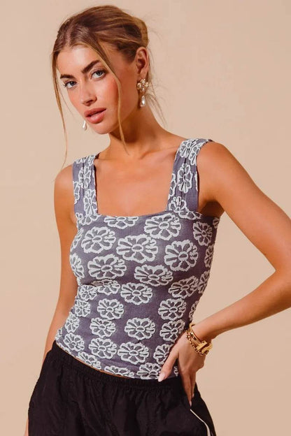 SO ME Two Tone Floral Seamless Tank Top CHARCOAL BLUE Trendsi 045c2ea8b8ac41f499c78b3fc4a3ed42-Max-Origin