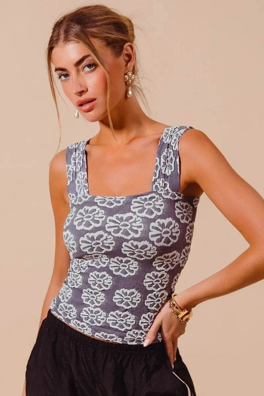 SO ME Two Tone Floral Seamless Tank Top CHARCOAL BLUE Trendsi 045c2ea8b8ac41f499c78b3fc4a3ed42-Max-Origin
