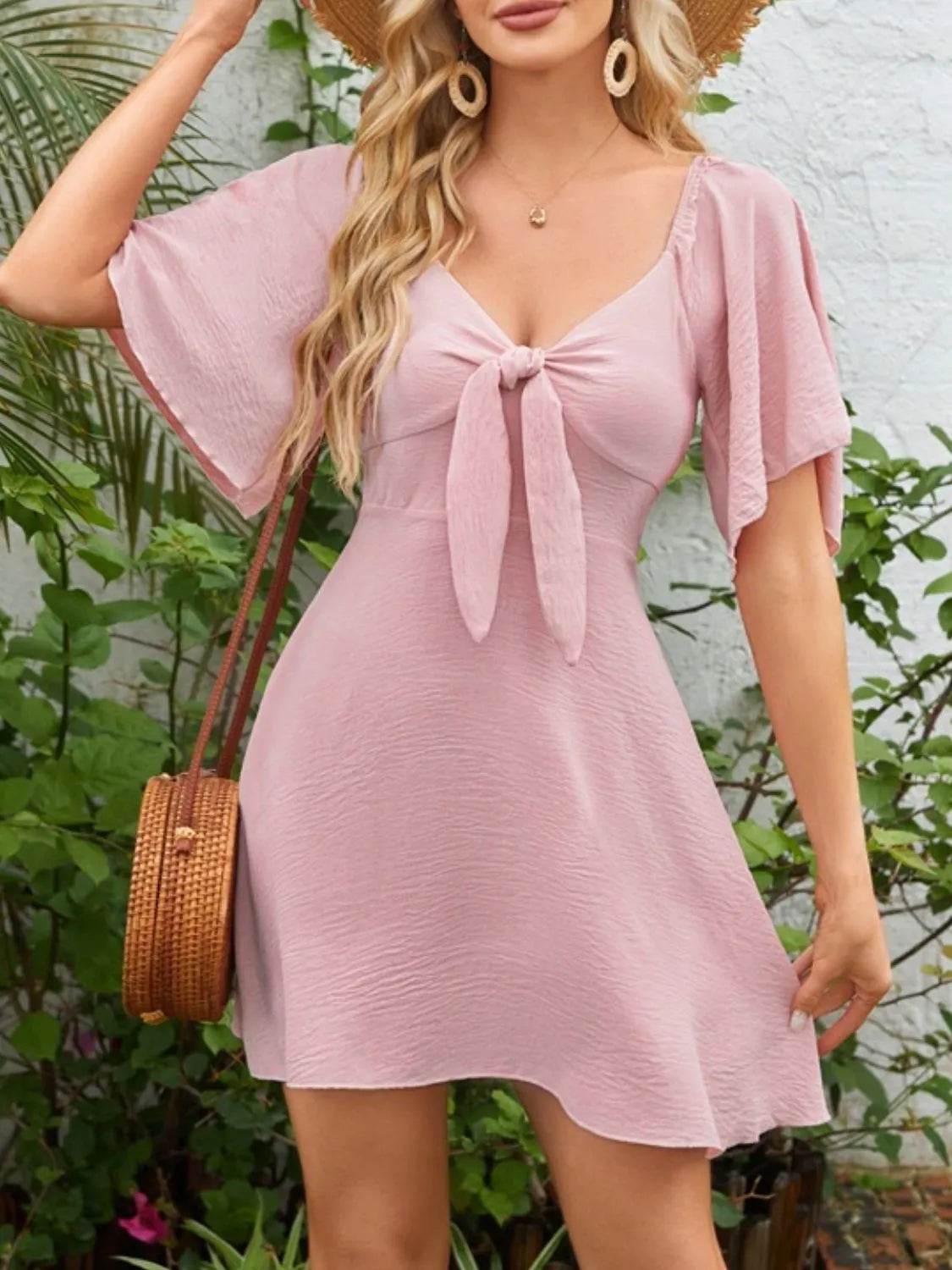 Smocked Back Knotted Flutter Sleeve Dress Trendsi 045d8620-b781-4687-9114-dbab91daa723-Max-Origin