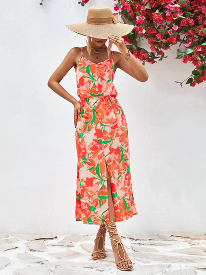 Printed Spaghetti Strap Front Slit Dress Trendsi 0472de4938d24411adfb0a7f997b5755-Max