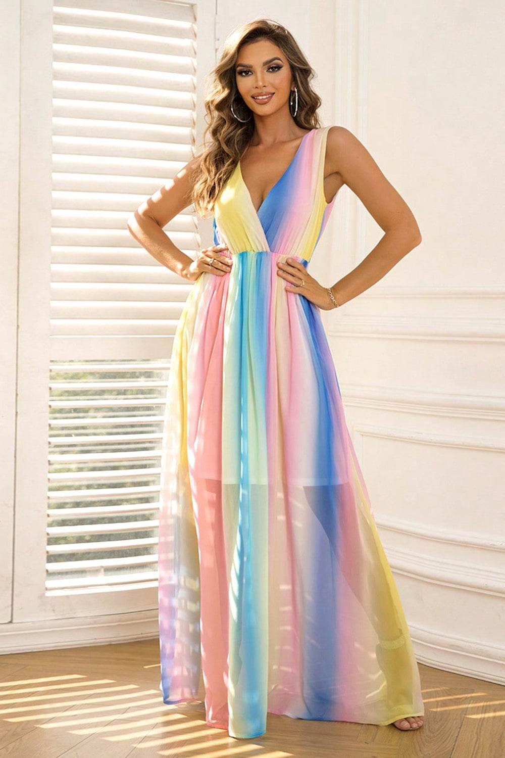 Surplice Neck Sleeveless Maxi Dress Multicolor Trendsi 047b979c12874ff1a29a92a4ab427ee3-Max