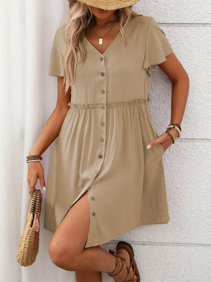 Button Front Flutter Sleeve Dress Trendsi 0496222c-3470-4379-9edc-223083215599-Max