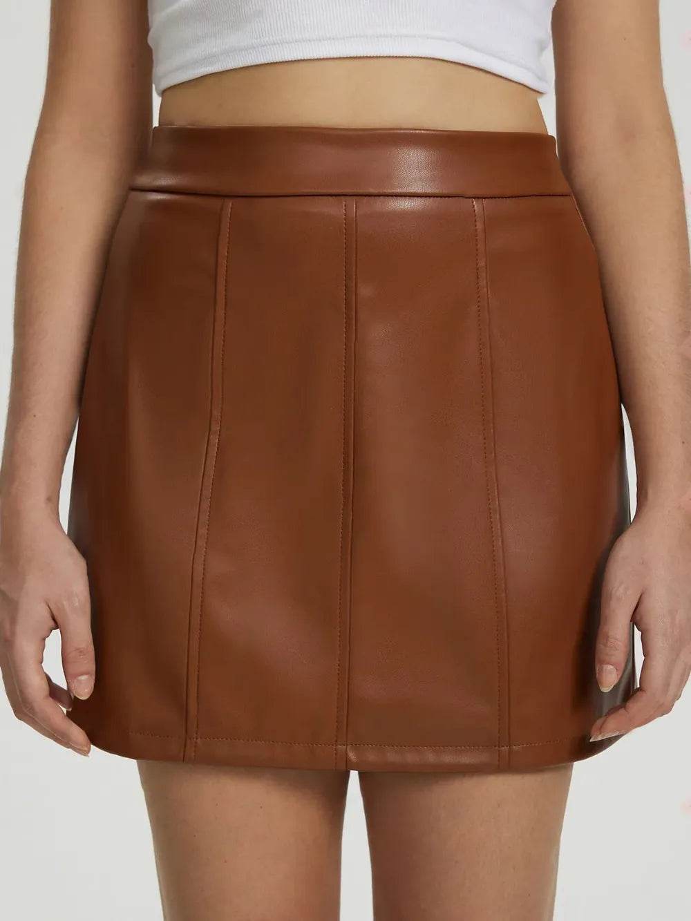 Mini Skirt with Zipper Brown Trendsi 04c246be-bef7-43a4-839d-6619071e7b5c-Max