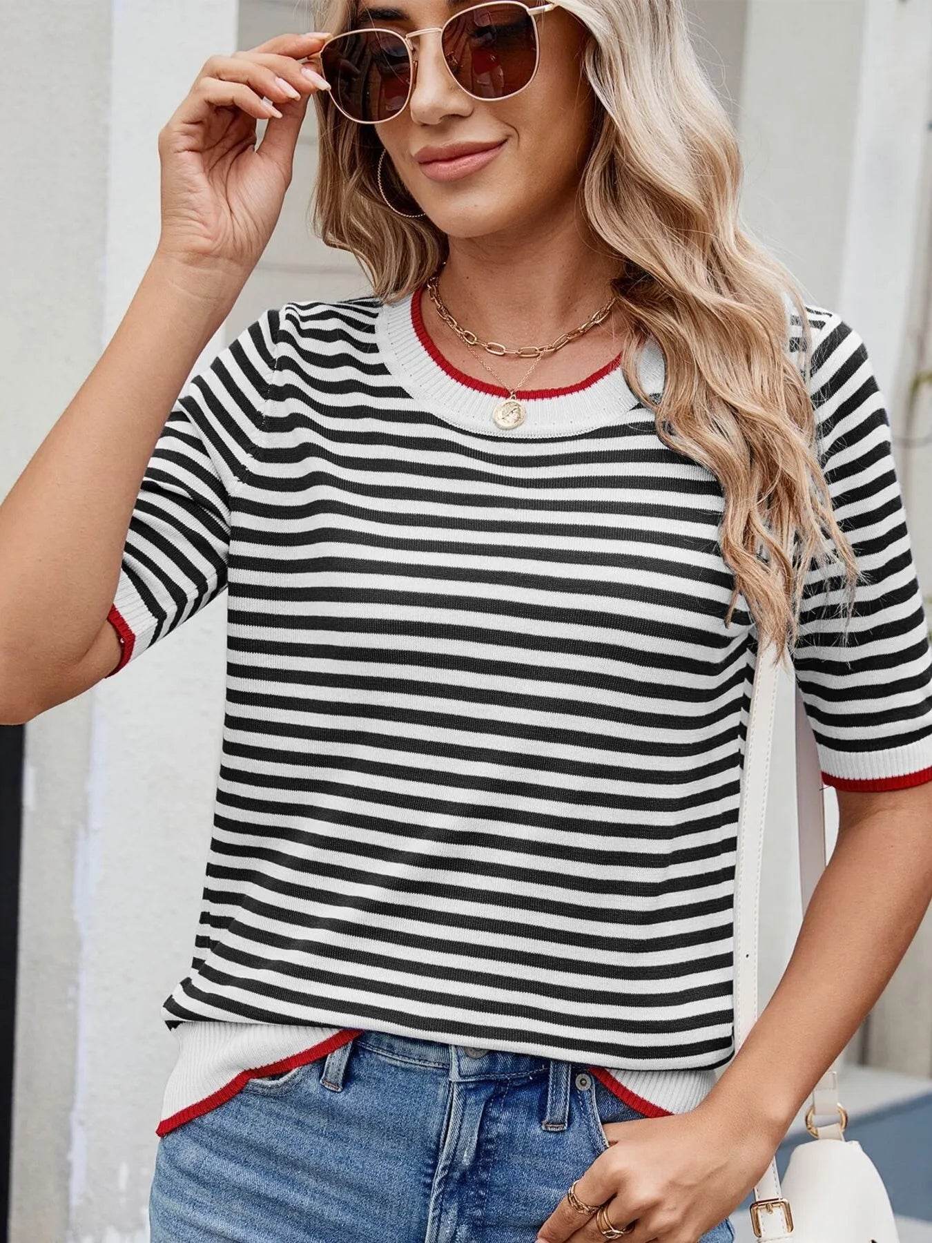 Striped Casual T-Shirt with Contrast Trim Trendsi 04e1a0ff524b453b95ec7371238d02a3-Max-Origin