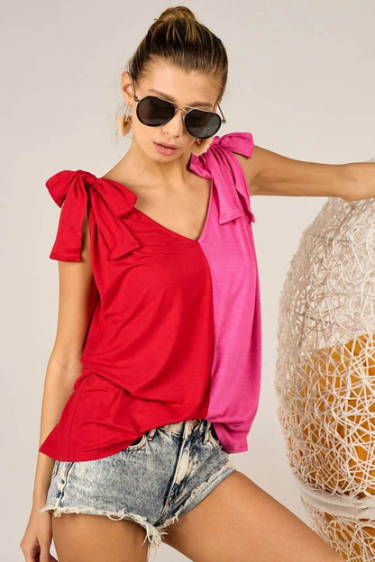 BiBi Shoulder Ribbon Tied Contrast Tank Trendsi 04e2b199-ab6a-43fa-812f-fc8922e325a7-Max