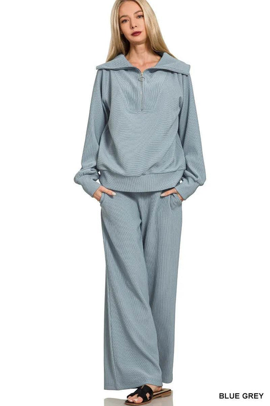 Zenana Ribbed High Neck Half Zip Pullover & Pants Set Trendsi 04fb3a35e75b4da1936e18dbf850f461-Max-Origin