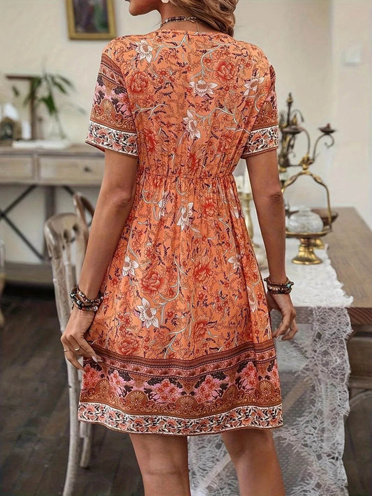 Printed Tie Neck Short Sleeve Summer Dress Trendsi 0519c96eaa1b4b7d8ed6cacae595874c-Max-Origin