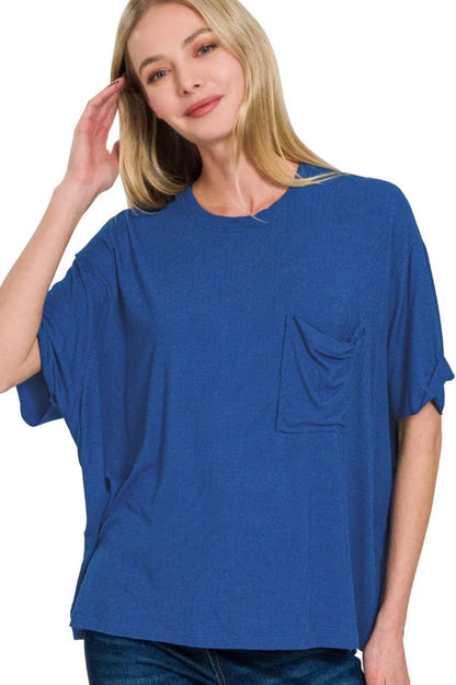 Zenana Oversized Ribbed Round Neck Short Sleeve Tee LT NAVY Trendsi 0523ec99-ec60-40fe-a45f-181ec52ce284-Max-Origin