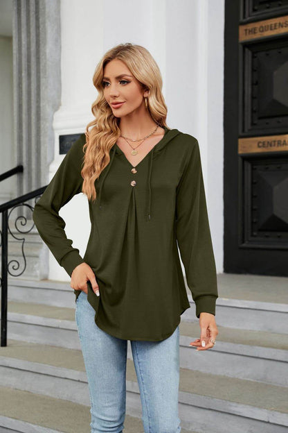 Long Sleeve Hooded Blouse Army Green Trendsi 05295770551d4e58bf20065eaeeb5b36-Max