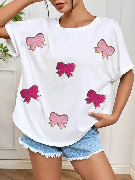 Bow Round Neck Casual T-Shirt Trendsi 05509a0e3d8146a7ab1b297a1b489f95-Max-Origin