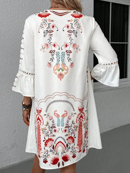 Lace Detail Printed Three-Quarter Sleeve Dress Trendsi 05bb425c-a3de-47a9-a181-0f1aca7540aa-Max