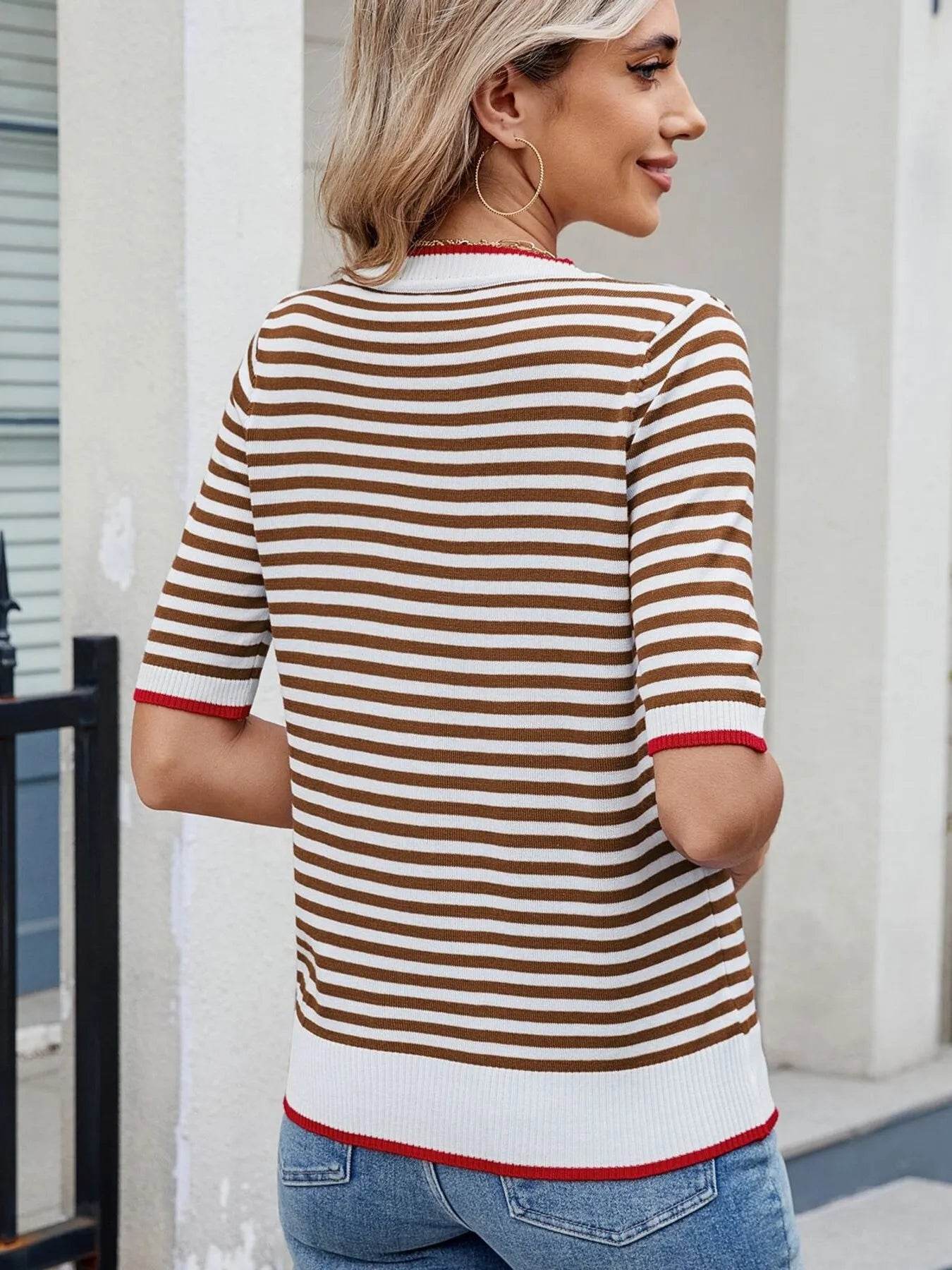 Striped Casual T-Shirt with Contrast Trim Trendsi 05e20df385b4472c9ab1816f4f2d2edb-Max-Origin
