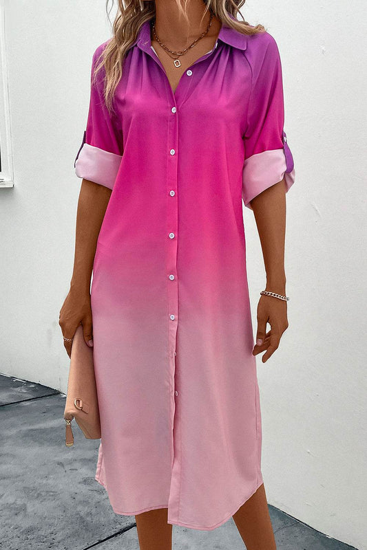 Perfee Gradient Long Sleeve Shirt Dress Hot Pink Trendsi 05e43467dad047fe8405a55c39efccd2-Max