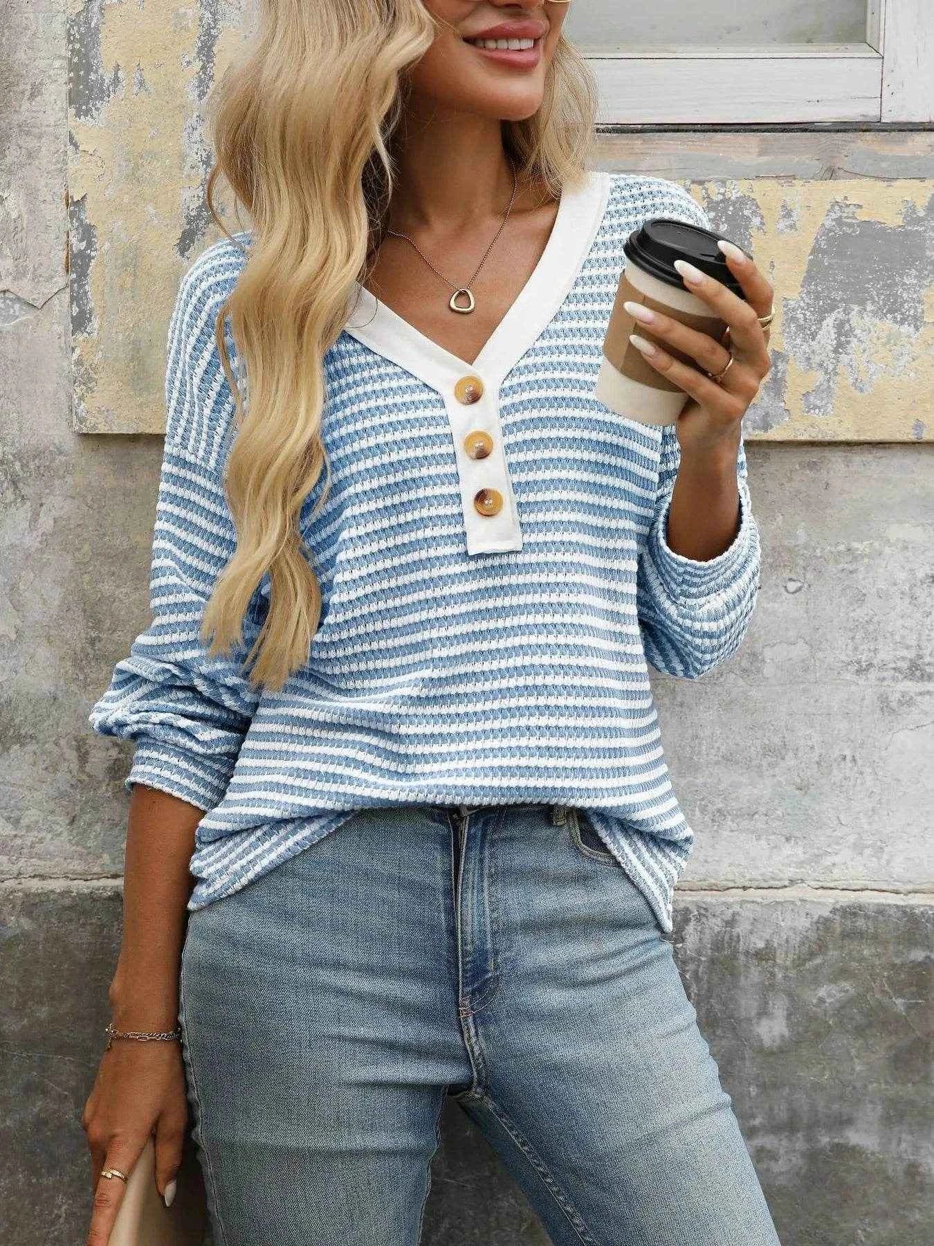 Striped V-Neck Button Front Casual Top Sky Blue Trendsi 06024434b6dc4c429fa97011f27a9604-Max-Origin