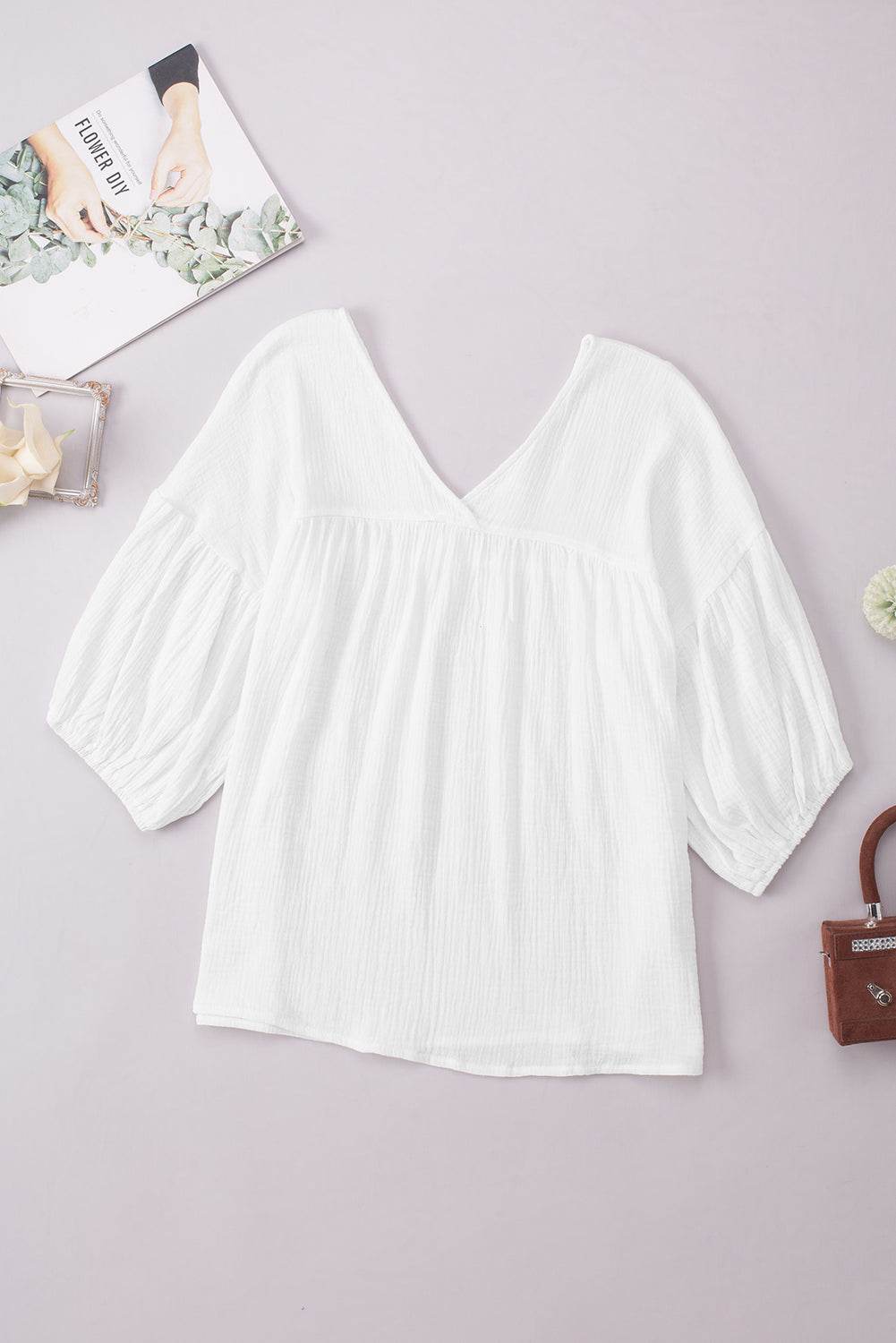 Dropped Shoulder V-Neck Blouse Trendsi 06099471580547efbe5984ec90e5c822-Max