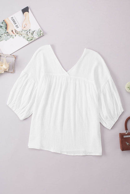 Dropped Shoulder V-Neck Blouse Trendsi 06099471580547efbe5984ec90e5c822-Max
