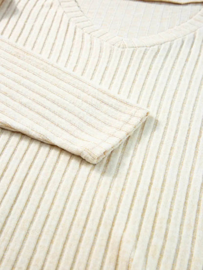 Ribbed Knit V-Neck Top and Pants Lounge Set Trendsi 061e63246b804ec28ab670d20aaae5cd-Max-Origin