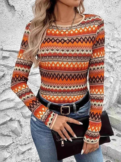Bohemian Geometric Pattern Long Sleeve T-Shirt Orange Trendsi 062f6b32fc0944c0a74f09a322cadd87-Max-Origin