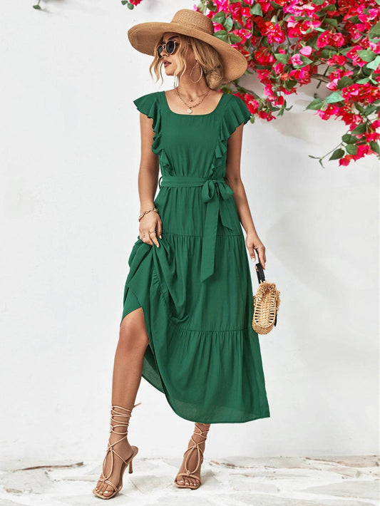 Tie Belt Ruffled Tiered Dress Forest Trendsi 06582742ff6e4bd49a582d34ea5e69db-Max
