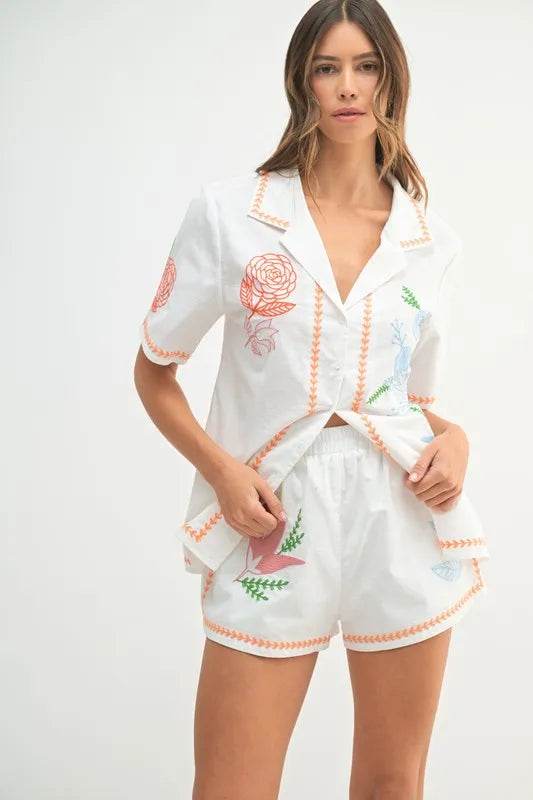 MABLE Embroidered Button Down Shirt and Shorts Set Trendsi 0664806fab93468e8e8398c5ac606b6d-Max-Origin