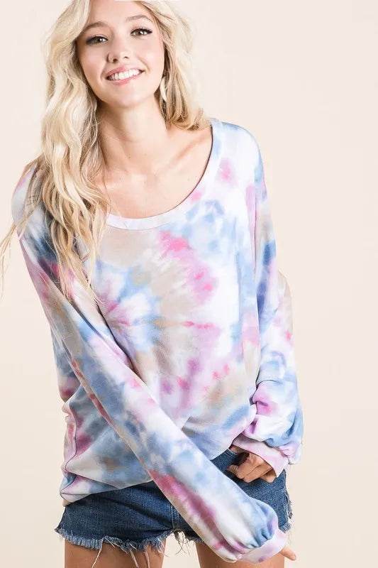 BiBi Tie Dye Print Terry Top With Puff Sleeves Trendsi 066a0b527f114baea6f0aedcfc5062c1-Max-Origin