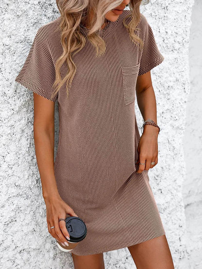 Mandy Ribbed Striped Short Sleeve Mini Tee Dress Taupe Trendsi 0674ee7b-c68d-45a9-8da7-c5fc7e12fe83-Max