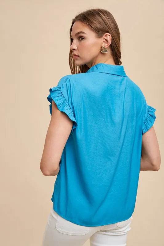 Annie Wear Relaxed Fit Ruffle Sleeve Woven Blouse Top Trendsi 068ecd7a24ea416785522e6d3f2ada81-Max-Origin