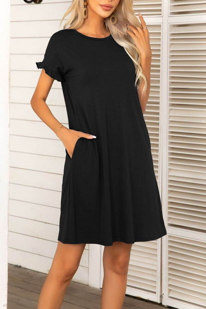 Flounce Sleeve Round Neck Dress with Pockets Trendsi 06bd5c96ef4341ecba172522141b3158-Max