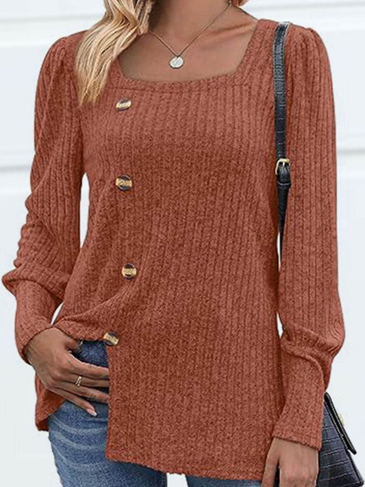 Decorative Button Square Neck Top Trendsi 06cebd0fc77b47b0aa1814516e2bdfde-Max