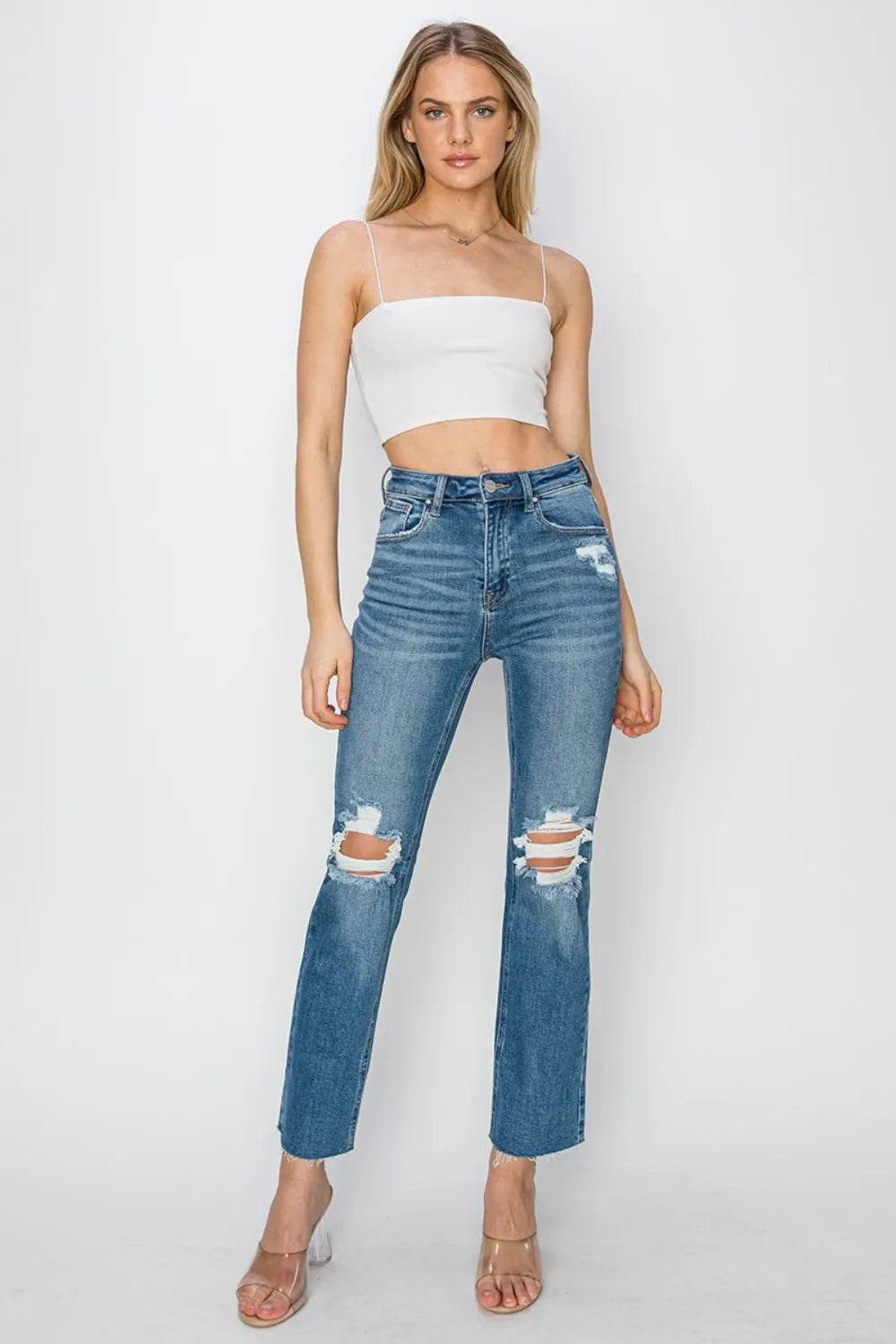 RISEN High Rise Distressed Ankle Jeans Trendsi 070f5dbb-ac6f-45cd-922d-fedeee31c326-Max