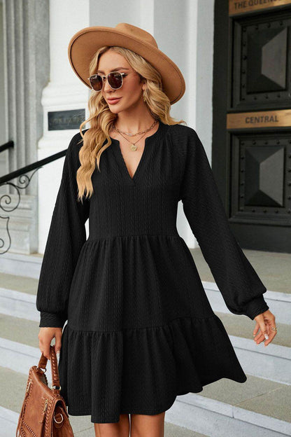 Notched Neck Long Sleeve Mini Dress Black Trendsi 072e5397b80743789ab0fc24906f43a0-Max