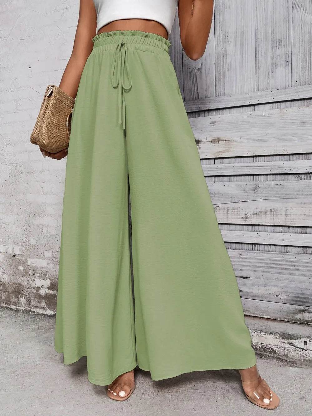 Honey Tied High Waist Wide Leg Pants Light Green Trendsi 074dc99b-e72d-4102-885d-dc2480551fb4-Max