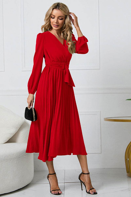 V-Neck Long Sleeve Tie Waist Midi Dress Trendsi 074e0b8e56154b0b96899c4e6fb7104d-Max