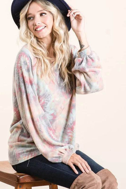 BiBi Brushed Tie Dye Print Top with Puff Sleeves Trendsi 076d450cc83d4a81a1a430a793f3b766-Max-Origin