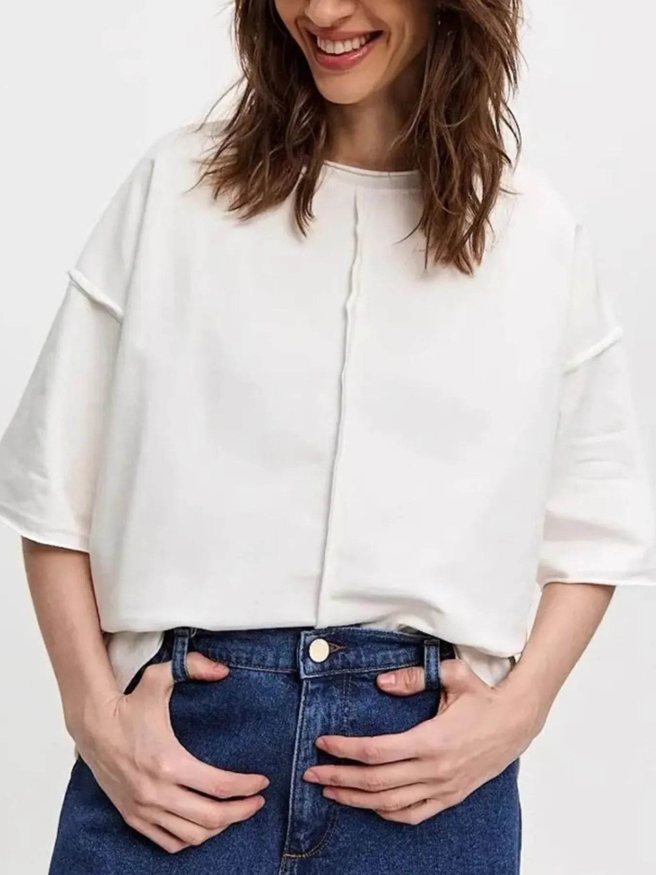 Round Neck Half Sleeve T-Shirt White Trendsi 076fd191-fe2f-4d6b-9c76-9630b11a8919-Max-Origin