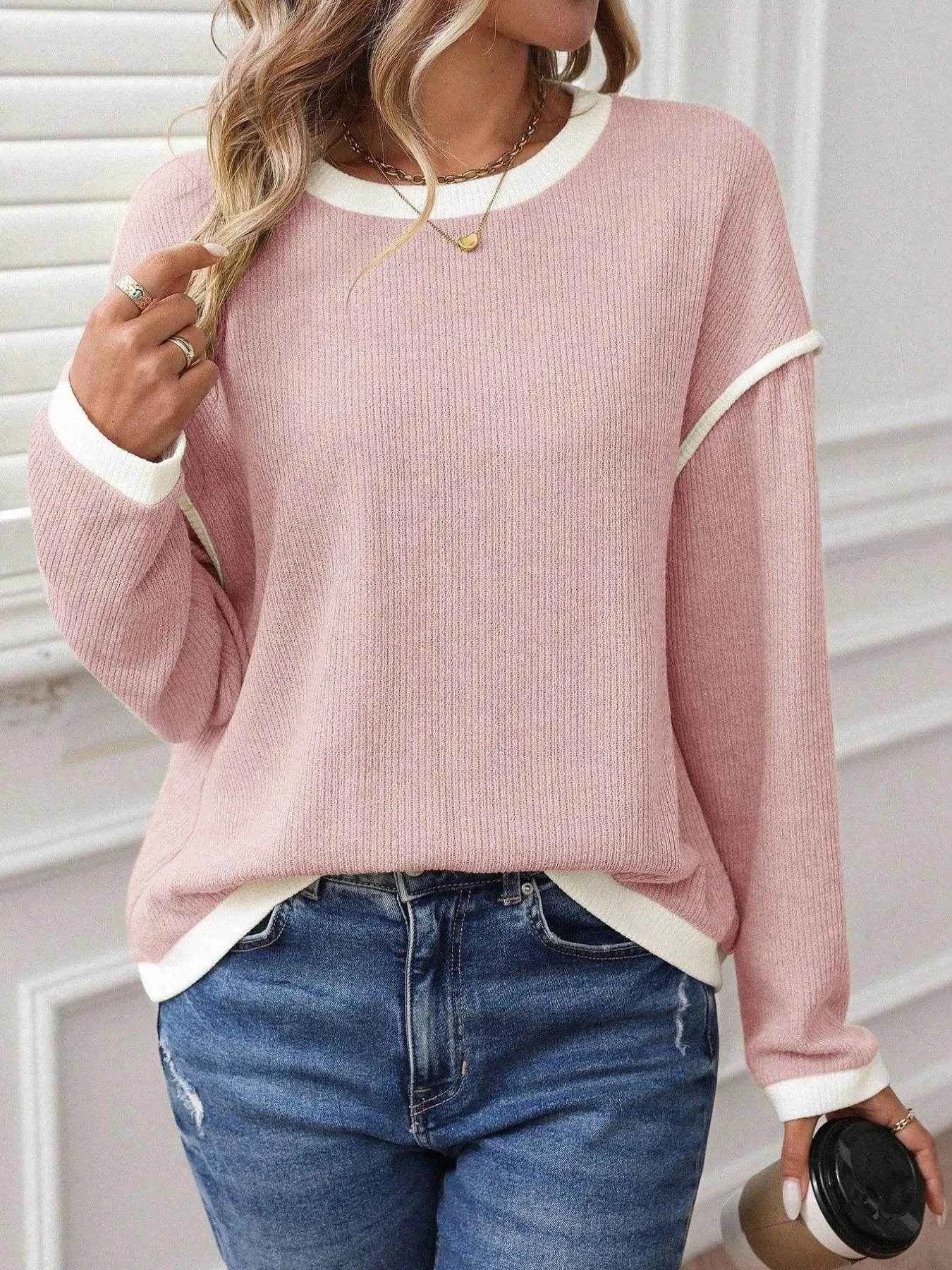 Ribbed Contrast Trim Long Sleeve Top Trendsi 079760dd-7126-41cd-9e0b-c1a17793876f-Max-Origin