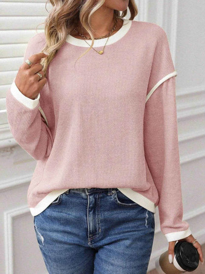 Ribbed Contrast Trim Long Sleeve Top Trendsi 079760dd-7126-41cd-9e0b-c1a17793876f-Max-Origin