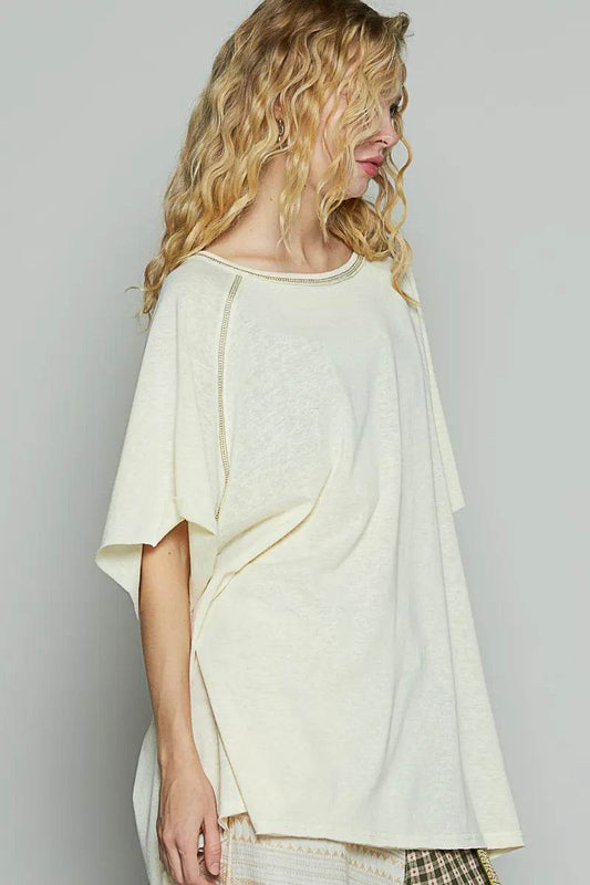 POL Contrast Stitching Half Sleeve Oversized T-Shirt Trendsi 07de9858-9152-4556-8747-152d9f752722-Max-Origin