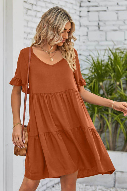 Mandy V-Neck Flounce Sleeve Tiered Dress Trendsi 07fcddd90929480392aef571eb4ebf40-Max