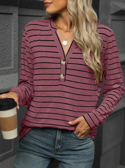 Striped Henley T-Shirt with Button Detail Trendsi 0801993c-431a-4690-b891-7293a7a0bcf4-Max-Origin