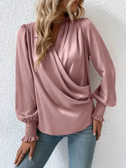 Surplice Smocked Lantern Sleeve Blouse Light Mauve Trendsi 08084aed9fca486c8b2bf97126cd20ce-Max