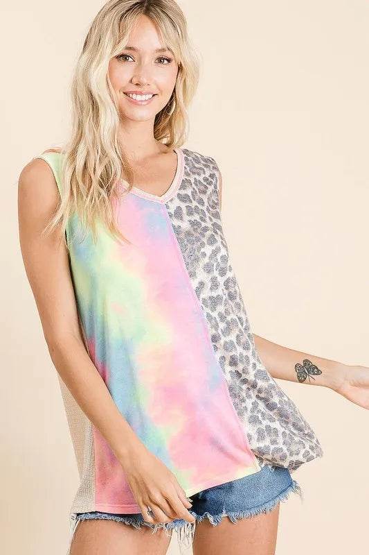 BiBi Sleeveless Print Mix Front Top with Contrast Trendsi 0825bcc7e2d04d0486861cefb6f22bfb-Max-Origin