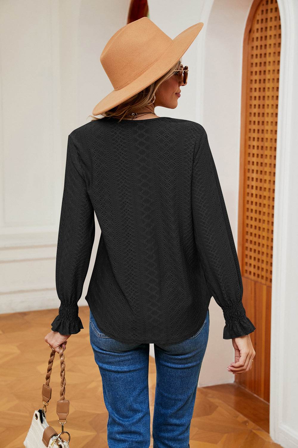 Contrast Flounce Sleeve Blouse Trendsi 087805cde30d46afac660da8f8897675-Max