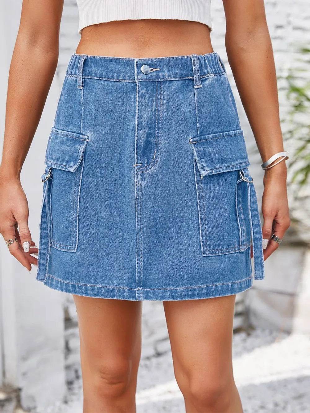 Pocketed Buttoned Denim Skirt Medium Trendsi 0883615e-cd27-4f4f-a4d4-add2564d8899-Max